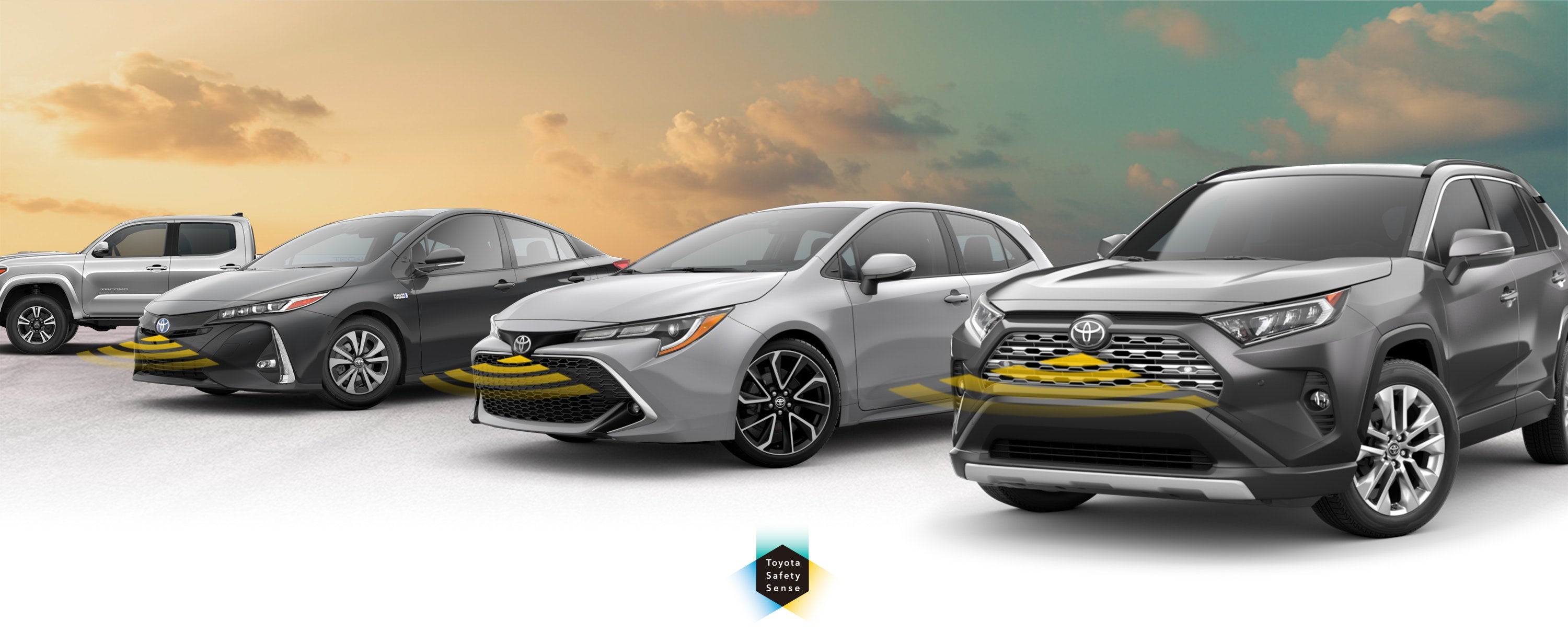 Toyota Safety Sense: Designed for Safety. Options shown on Toyota models including RAV4, Tacoma, and Camry, available now at Toyota of Warren in Warren OH.